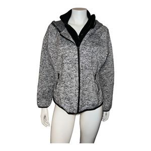 Calvin Klein Performance Women's Black & White Knit Jacket Hooded Fleece XL EUC